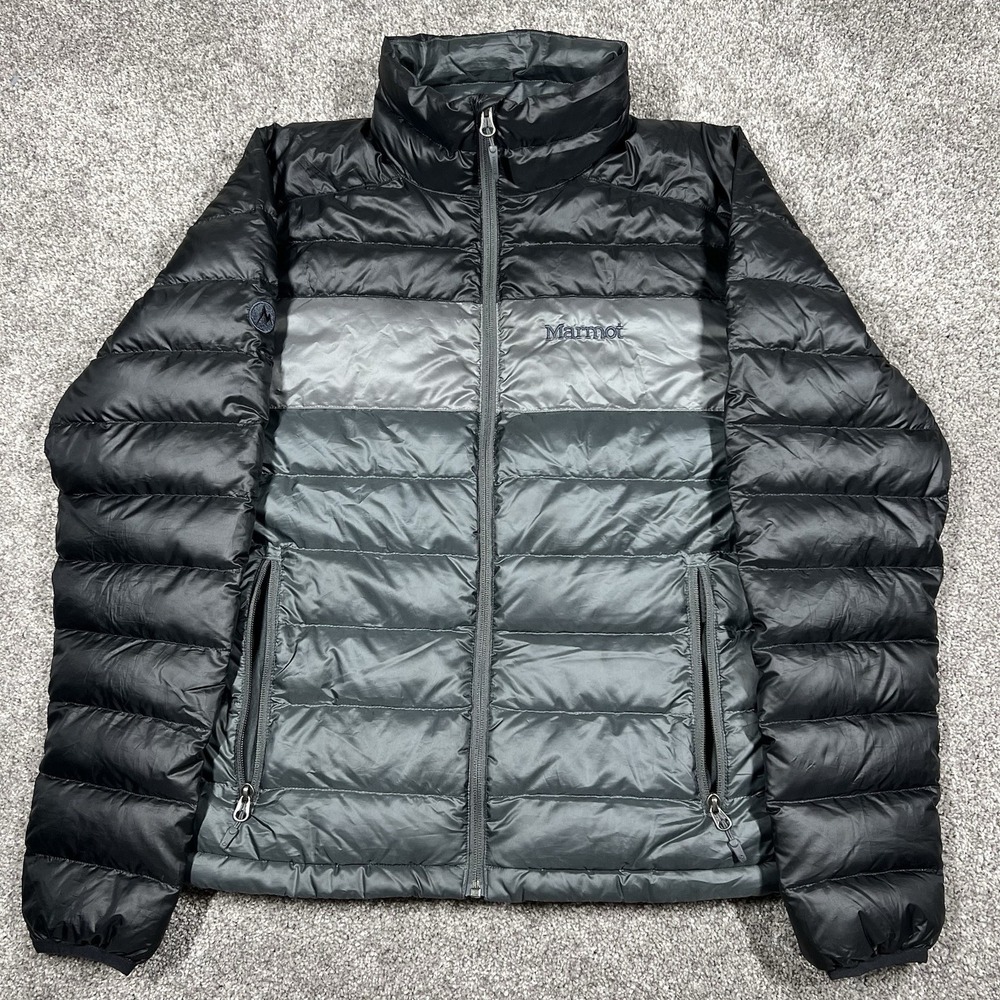 MARMOT MEN'S ARES JACKET ULTRALIGHT 600 FILL DOWN GREY / BLACK COLORBLOCK PUFFER
